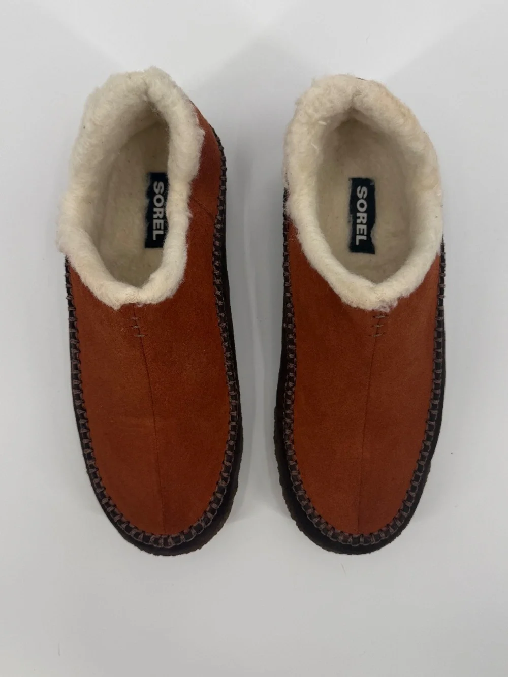 Sorel Suede Moccasin Slippers Elk Brown Faux Fur Lined Warm Loafer Men 9